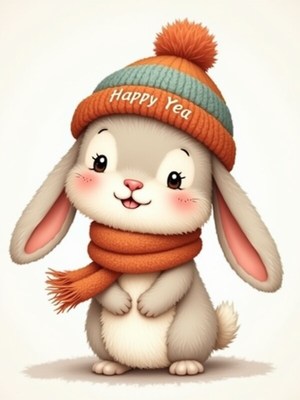 Cute bunny in a knitted hat