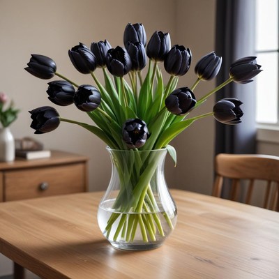 Elegant black tulips in a vase
