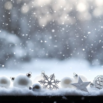 Snowy winter scene with decorations