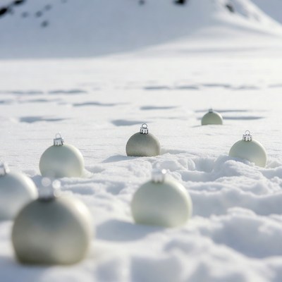 Silver ornaments in winter snow