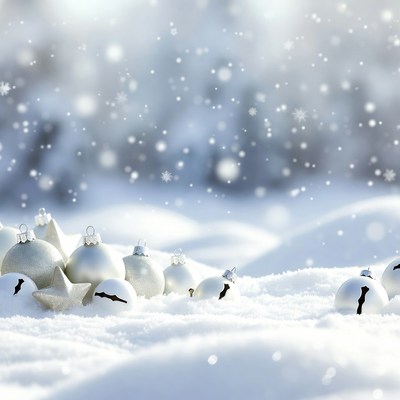 Silver ornaments in winter snow