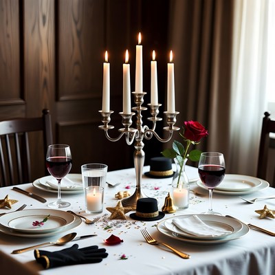 Elegant dinner table setting with candles
