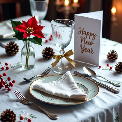 Festive new year dinner table setting