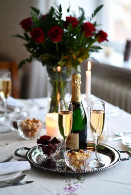 Elegant celebration with drinks and flowers