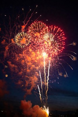 Colorful fireworks display at night