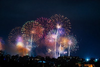 Colorful fireworks brighten night sky