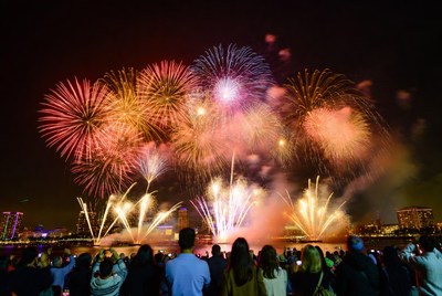 Colorful fireworks light up night sky