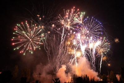 Vibrant fireworks display at night