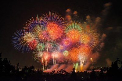 Colorful night fireworks display