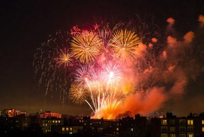 Vibrant fireworks display over city