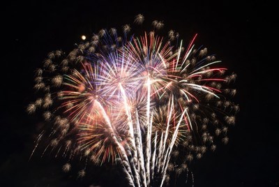 Colorful fireworks display at night