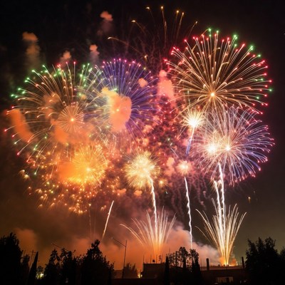 Colorful fireworks light up night sky