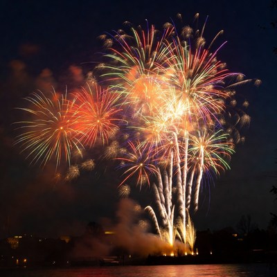 Colorful fireworks light up the night sky