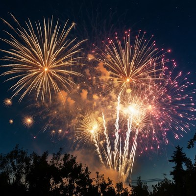 Bright fireworks light up the night sky