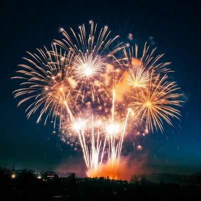 Bright fireworks lighting up the night sky