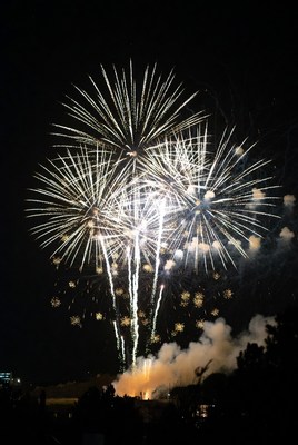 Bright fireworks display at night
