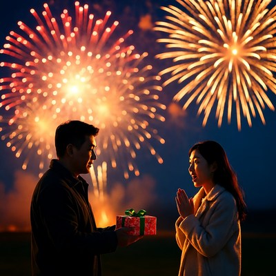 Surprise gift amid fireworks display