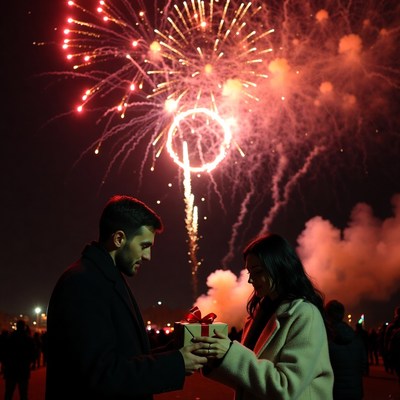 Couple celebrating with fireworks