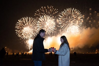 Couple celebrates with fireworks display