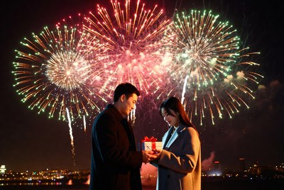 Joyful moment with fireworks display