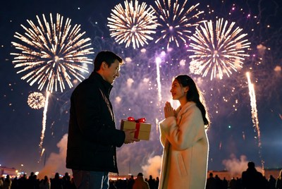 Couple celebrating with fireworks