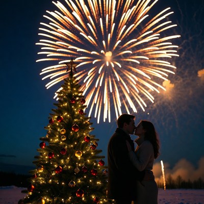 Romantic christmas under fireworks
