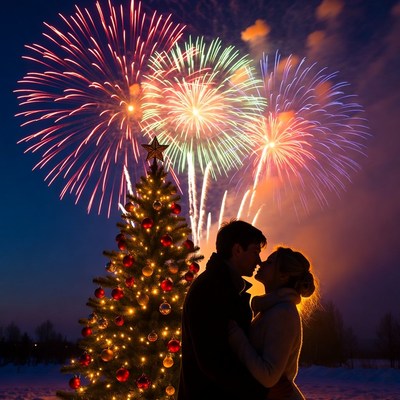 Romantic new year celebration at night