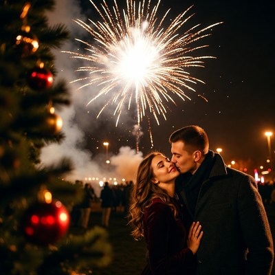 Happy couple celebrating new year