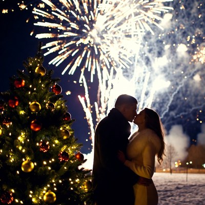 Romantic new year celebration with fireworks