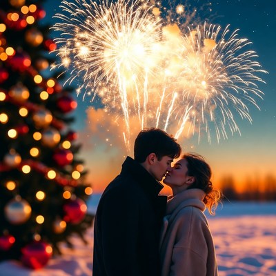 Couple celebrates new year with fireworks