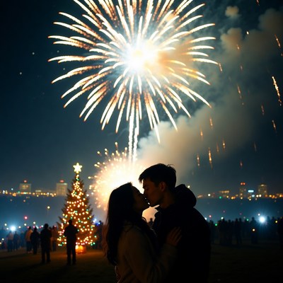 Celebrating new year with fireworks