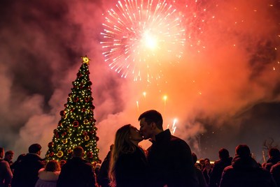 Romantic new year celebration at night