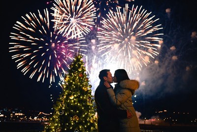 Romantic new year fireworks celebration