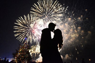 Couple celebrating with fireworks