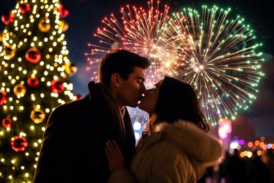 Christmas romance with fireworks display