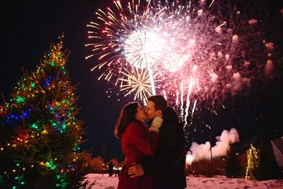 Couple celebrates new year with fireworks