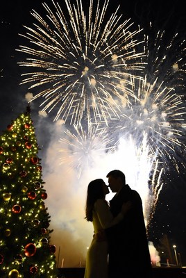 Couple celebrates new year with fireworks
