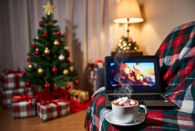 Cozy holiday scene with hot chocolate