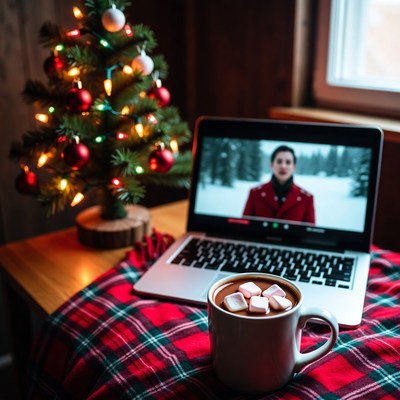 Cozy winter scene with hot cocoa
