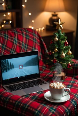 Cozy winter scene with hot chocolate