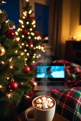 Cozy holiday scene with hot chocolate