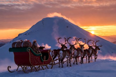 Reindeer sleigh ride at sunset