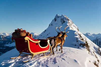Winter sleigh ride at mountain peak