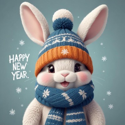 Cute bunny celebrates new year