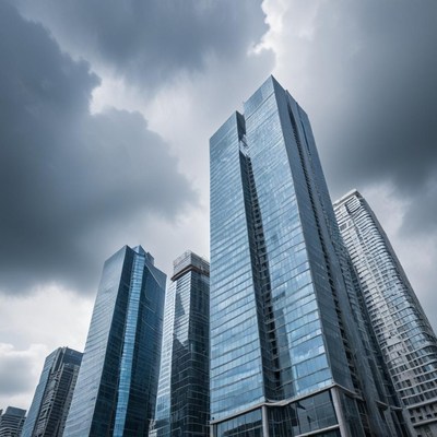 Skyscrapers under dark clouds