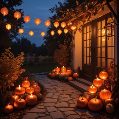 Charming halloween pumpkin display outside home