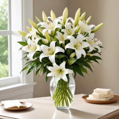 Elegant white lily bouquet centerpiece