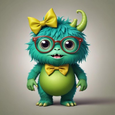 Cute blue monster with glasses and bow