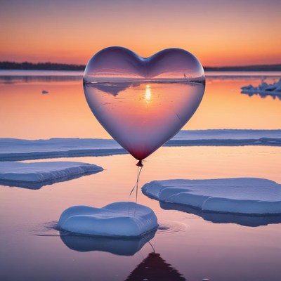 Heart-shaped balloon at sunset