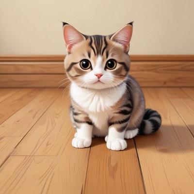 Cute cat sitting on wooden floor
